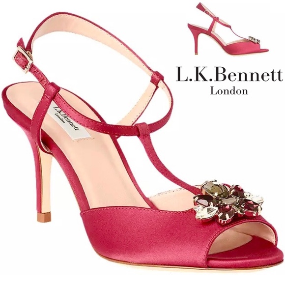 LK Bennett Shoes - L.K.Bennett Yvette Red Embellished Stiletto Sandal Raspberry Satin Heel Pump